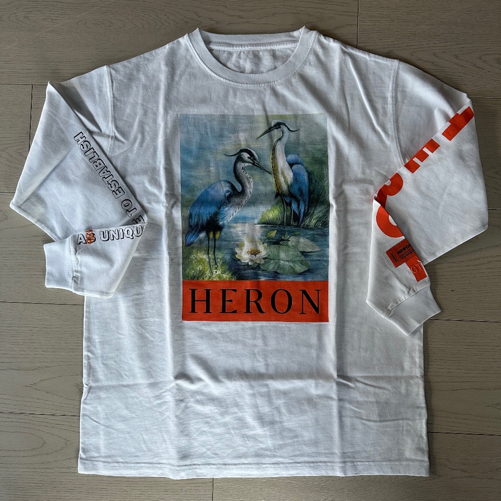 Heron White Long Sleeve Graphic Tee